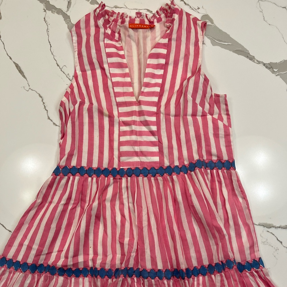 Oliphant Pink and White Striped Yolk Dress, Size S